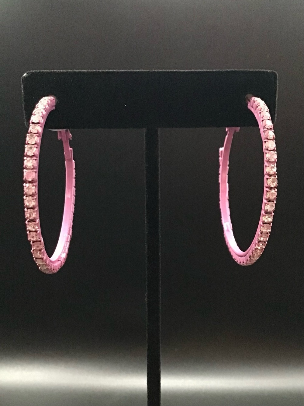 Lavender Rhinestone Hoop Earrings - Picture 3 of 3